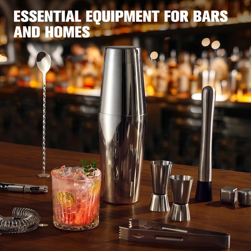 KINGROW Cocktail Shaker Set, 23-Piece Boston Stainless Steel Bartender Kit with Acrylic Stand & Cocktail Recipes Booklet, Professional Bar Tools for Drink Mixing, Home, Bar, Party (Include 4 Whiskey Stones) - Image 4