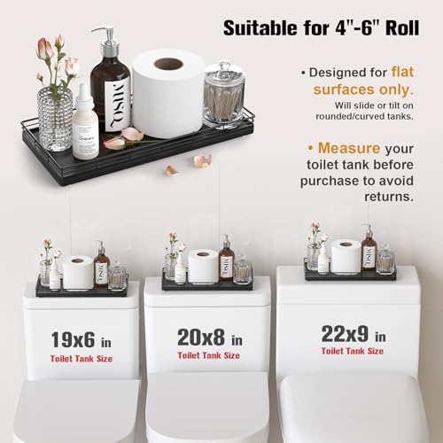 Focusonit Oak Bathroom Toilet Tank Tray, 13" Wood Toilet Paper Storage Basket Back of Toilet Basket Organizer, Vanity Tray for Perfume Makeup Candle Kitchen Counter Coffee Table Black Tray Decor - Image 5