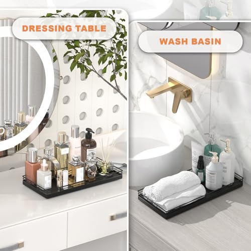 Focusonit Oak Bathroom Toilet Tank Tray, 13" Wood Toilet Paper Storage Basket Back of Toilet Basket Organizer, Vanity Tray for Perfume Makeup Candle Kitchen Counter Coffee Table Black Tray Decor - Image 4