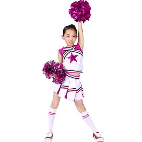 LOLANTA Toddler Girls Pink Cheer Dresses Outfit Cheerleading Costume Fun Varsity Brand Youth Rosered White Rosered 45
