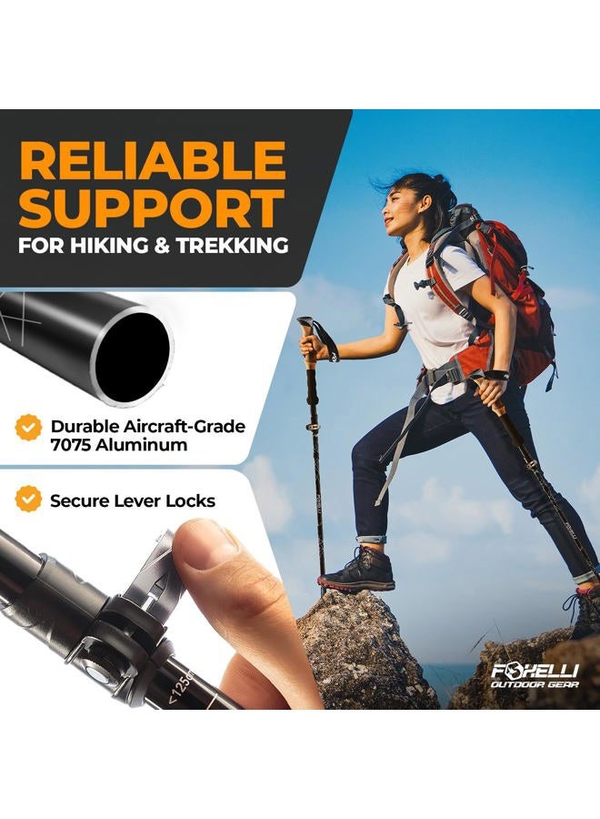 Foxelli Folding Trekking Poles – 2-pc Ultra Compact Hiking Poles for Men & Women, Lightweight Strong Aluminum 7075 Collapsible Foldable Walking Sticks with Flip Locks, 4 Season All Terrain Accessories - Image 3