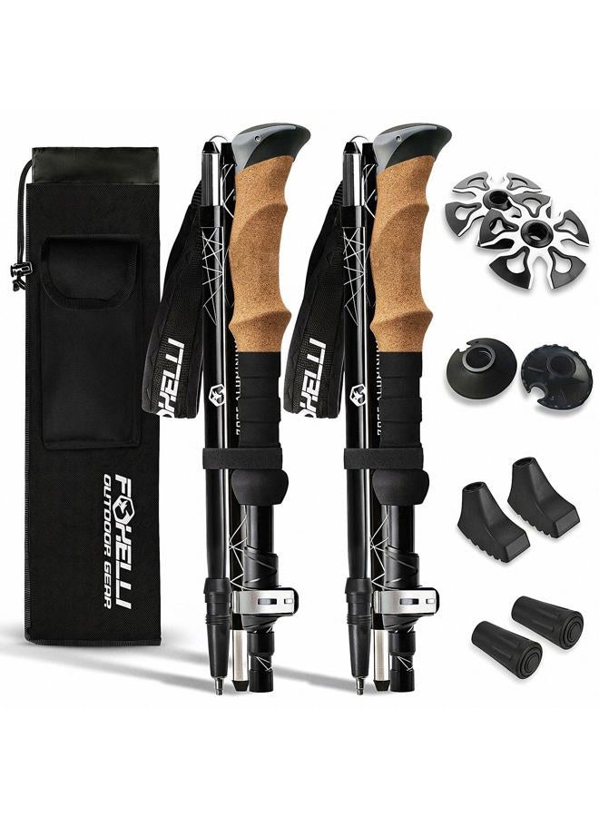 Foxelli Folding Trekking Poles – 2-pc Ultra Compact Hiking Poles for Men & Women, Lightweight Strong Aluminum 7075 Collapsible Foldable Walking Sticks with Flip Locks, 4 Season All Terrain Accessories - Image 1