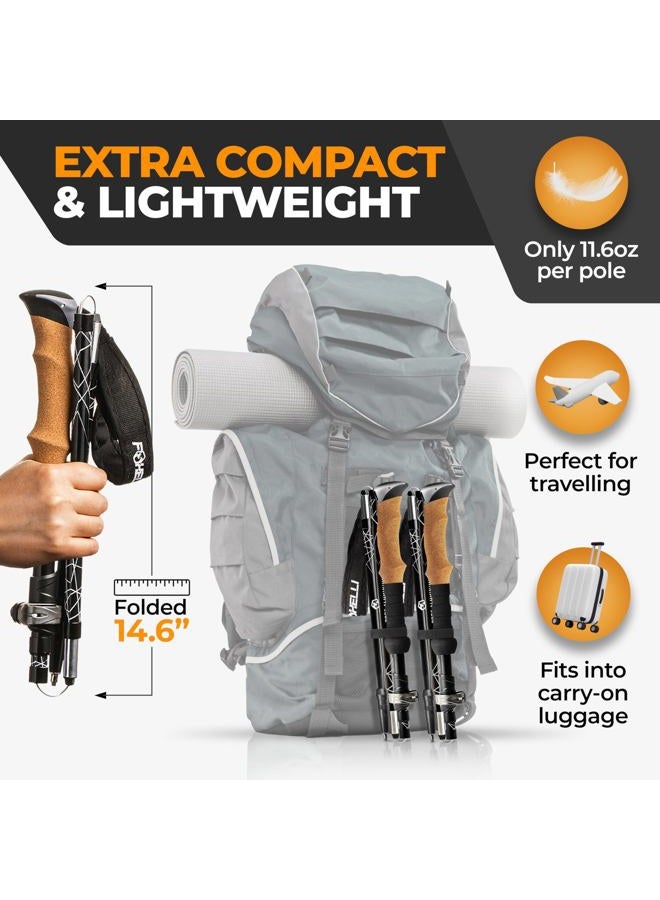 Foxelli Folding Trekking Poles – 2-pc Ultra Compact Hiking Poles for Men & Women, Lightweight Strong Aluminum 7075 Collapsible Foldable Walking Sticks with Flip Locks, 4 Season All Terrain Accessories - Image 2