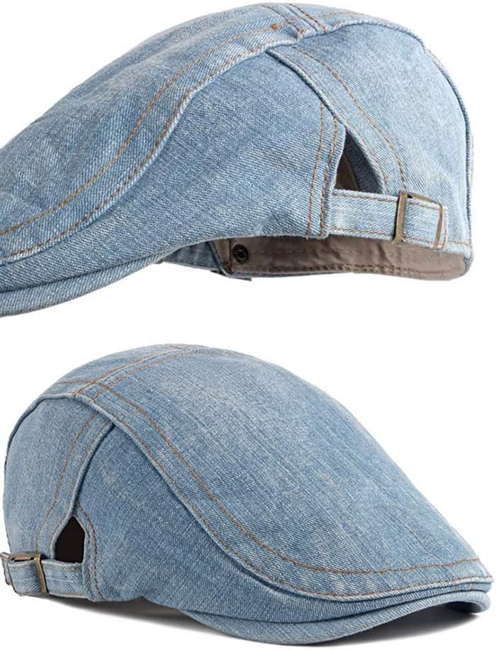 Qunson 2 Pack Mens Denim Cotton Newsboy Cap Ivy Gatsby Driving Hunting Cabbie Hats - Image 3