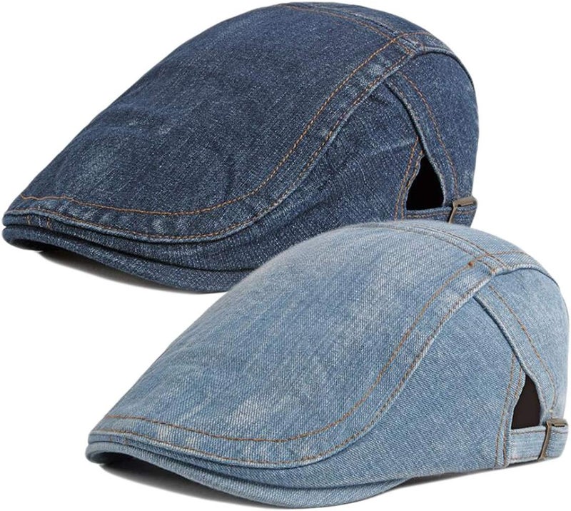 Qunson 2 Pack Mens Denim Cotton Newsboy Cap Ivy Gatsby Driving Hunting Cabbie Hats - Image 1