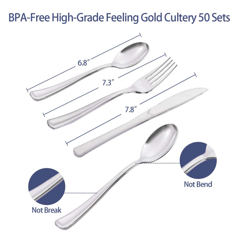 Gudvilla350 PCS Navy Blue Plates and Napkins Party Supplies Navy Blue Paper Plates with Plastic Silverware Serve 50 Guests Blue and Silver Birthday Plates Disposable for Wedding Retirement Decorations - Image 3