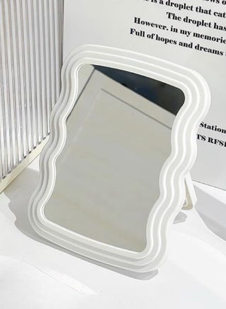 White Wave Foldable Makeup Mirror - Minimalist Desktop Vanity Mirror, Modern Decor for Any Space, Bathroom, Bedroom, Office (19*14cm) - view 2