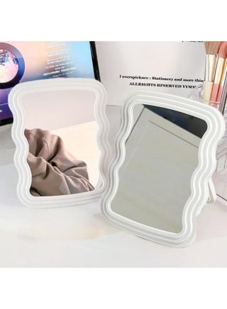 White Wave Foldable Makeup Mirror - Minimalist Desktop Vanity Mirror, Modern Decor for Any Space, Bathroom, Bedroom, Office (19*14cm) - view 4