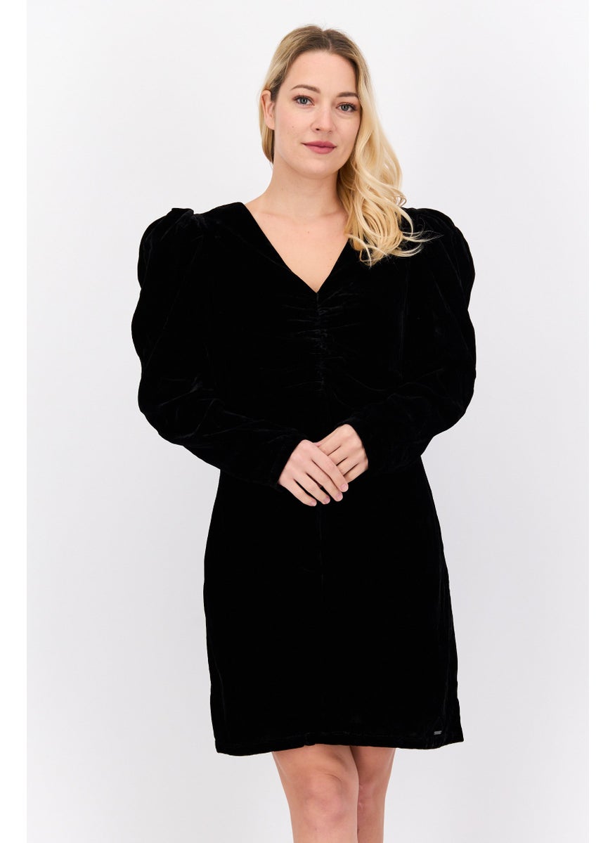Pepe Jeans Women Velvet Mini Dress, Black  - Image 1