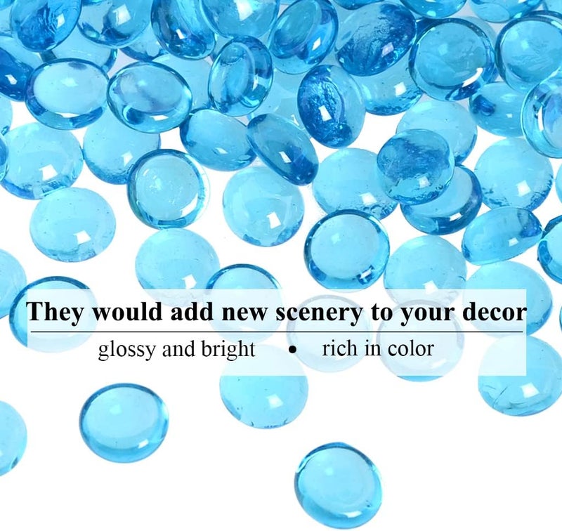 KINGOU Flat Glass Gems/Beads/Stones for Vase Filler, Table Scatter, Games - Aqua Blue 1 Lbs (14-16mm, Approx. 5/8") - Image 4