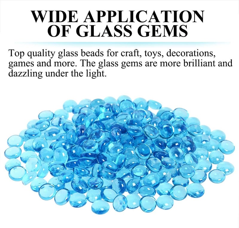KINGOU Flat Glass Gems/Beads/Stones for Vase Filler, Table Scatter, Games - Aqua Blue 1 Lbs (14-16mm, Approx. 5/8") - Image 3