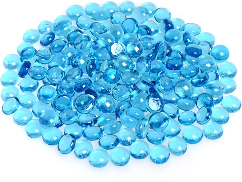 KINGOU Flat Glass Gems/Beads/Stones for Vase Filler, Table Scatter, Games - Aqua Blue 1 Lbs (14-16mm, Approx. 5/8") - Image 1