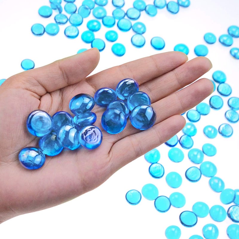 KINGOU Flat Glass Gems/Beads/Stones for Vase Filler, Table Scatter, Games - Aqua Blue 1 Lbs (14-16mm, Approx. 5/8") - Image 2
