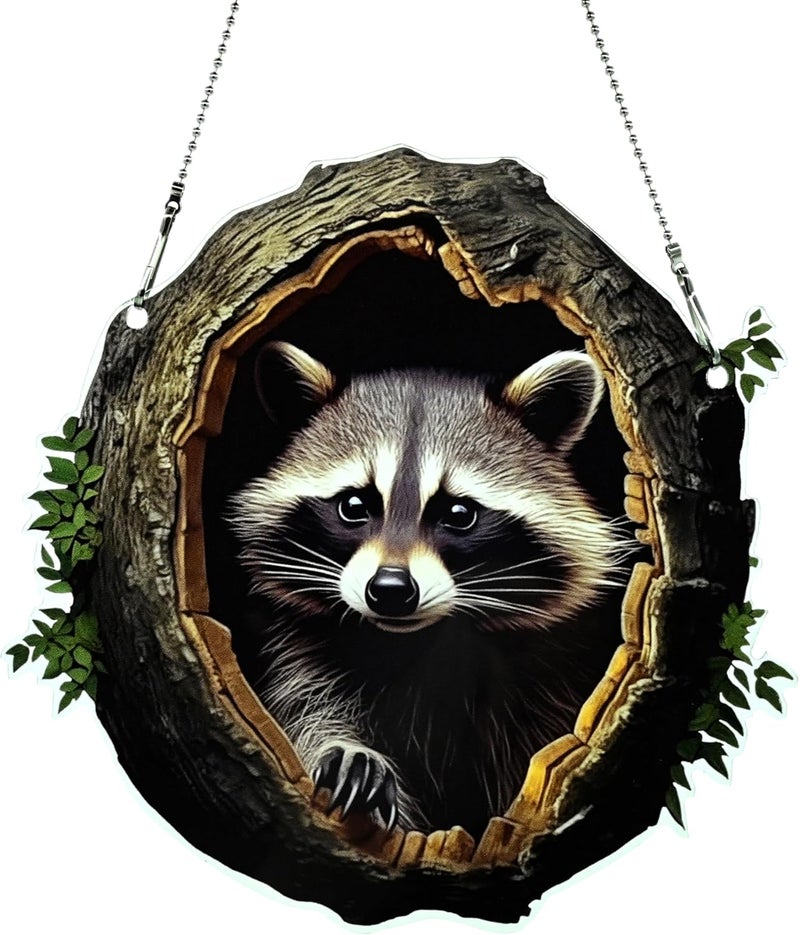 thmnj Little Raccoon Ornaments Colorful Window Hanging Decorations Home Wall Decor for Bedroom Patio Indoor Outdoor - Image 1