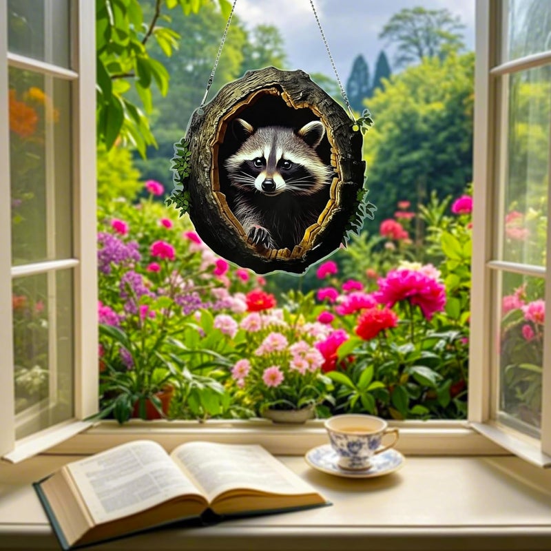 thmnj Little Raccoon Ornaments Colorful Window Hanging Decorations Home Wall Decor for Bedroom Patio Indoor Outdoor - Image 5