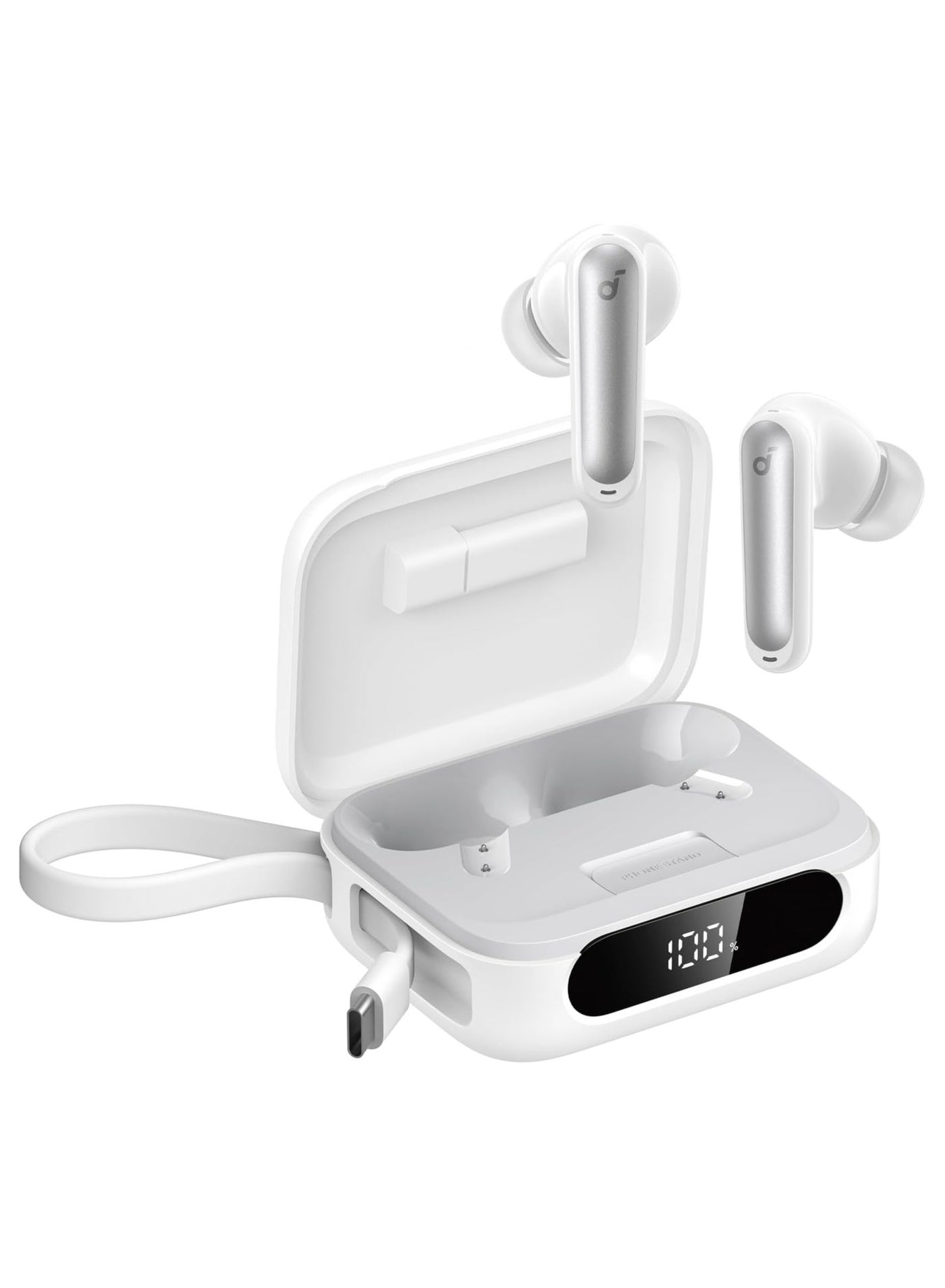 P41i by Anker Adaptive Noise Cancelling Earbuds with Portable Phone Charger (Built-in USB-C Cable), 192-h Playtime, Immersive Sound, 6-Mic AI Calls, IPX5 Wireless Earbuds, Bluetooth 5.3 white