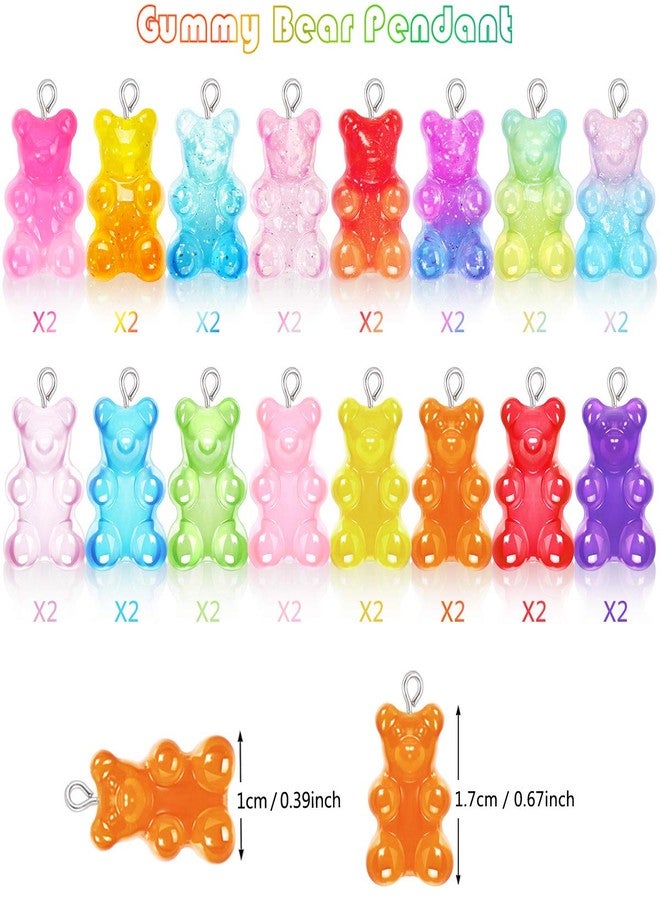 CCOZN 32 Piece Resin Gummy Bear Pendants, 16 Color Candy Charm Keychains for DIY Jewelry Making - Image 2