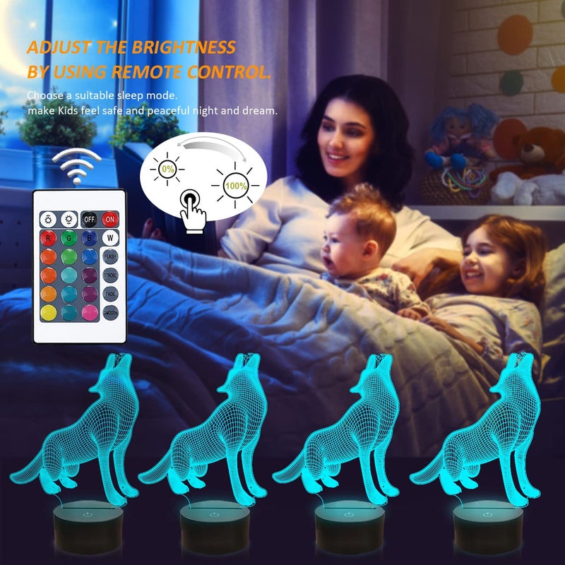 FULLOSUN Wolf Gift 3D Light, Optical Illusion Bedside Night Lamp, 16 Color Changing with Remote Control Creative Room Decor Best Birthday for Kids Boys Men - Image 5
