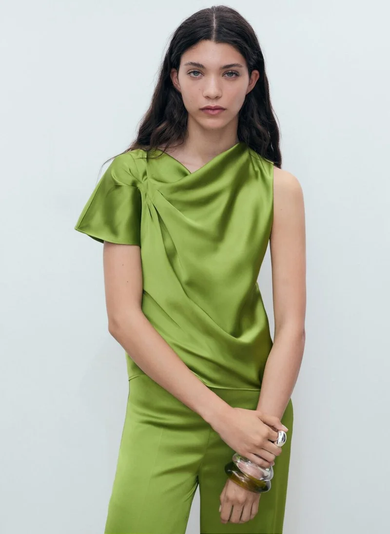 MANGO Satin Shirt With Draped Detail