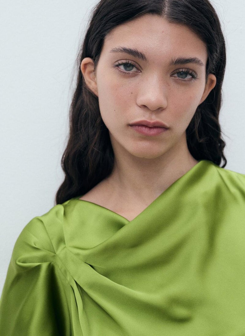 MANGO Satin Shirt With Draped Detail  - Image 4