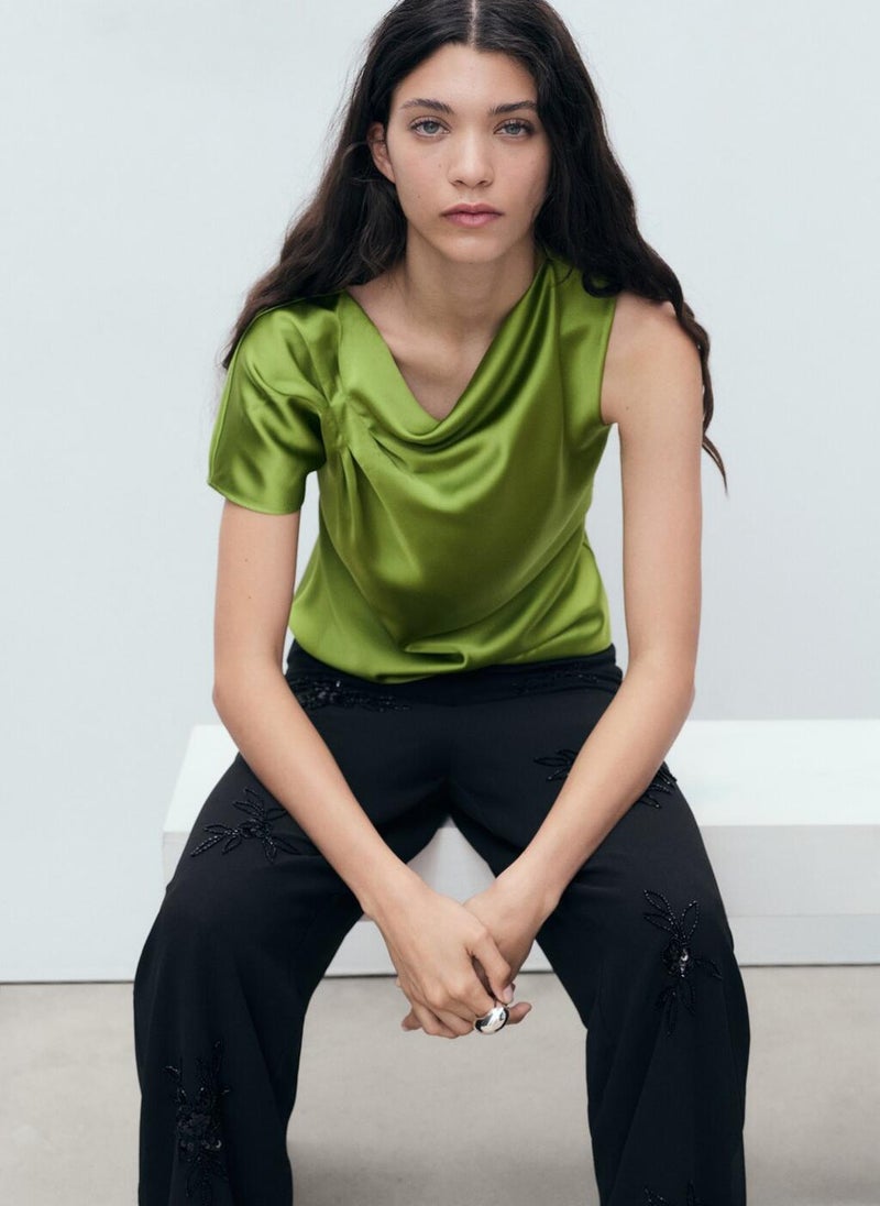 MANGO Satin Shirt With Draped Detail  - Image 3