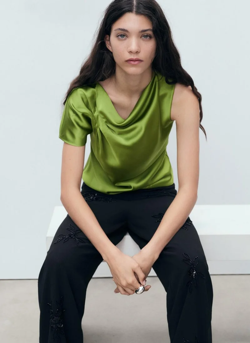 MANGO  Satin Shirt With Draped Detail for Women | Best Price UAE