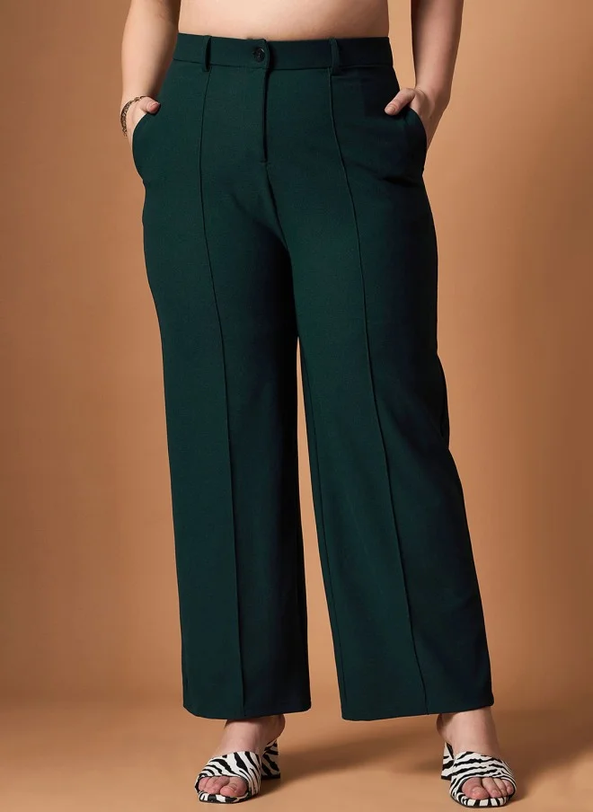 SASSAFRAS Green Square Neck Top & Trouser Set for Women