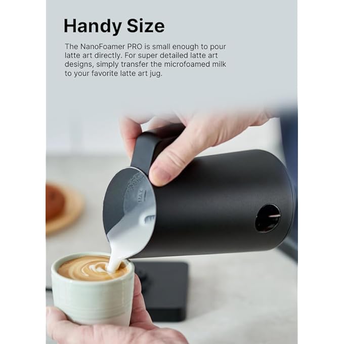 subminimal Nanofoamer Pro HandsFree Milk Foamer Superfine Smoothest Milk Heating  Foaming For Dairy  PlantBased Milks For Barista Amateurs Home Bar Office Use 220 AC Connection  Black - Image 5