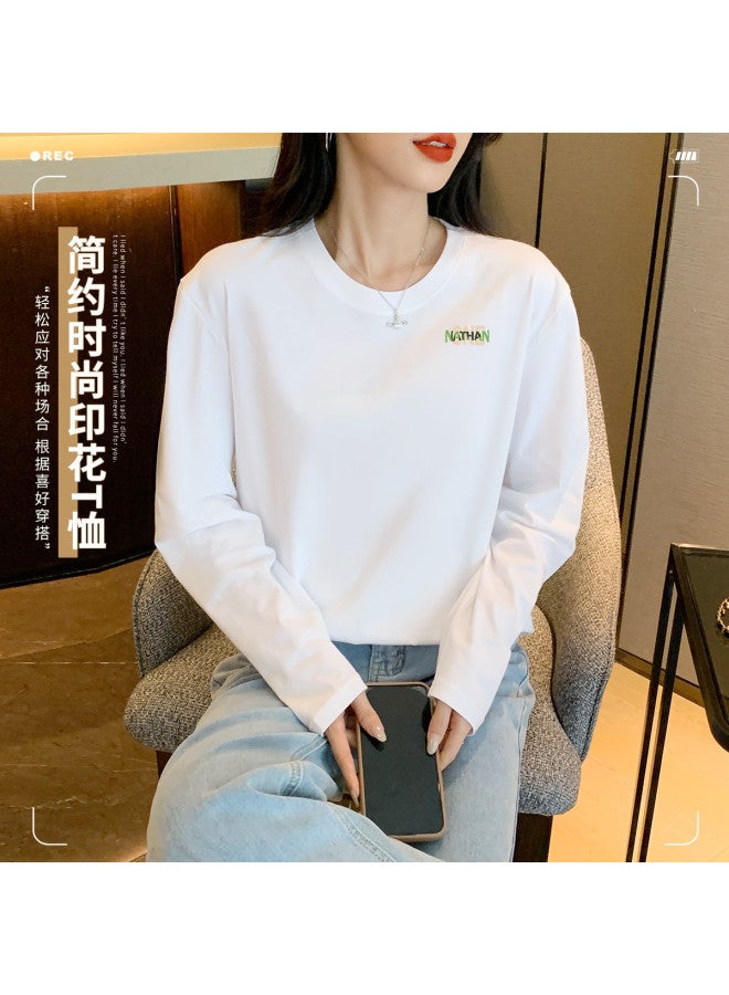 LANG SHA Women'S Basic T-Shirt Versatile Solid Color Print Round Neck Long Sleeve Top Wearable As Outerwear - Image 4