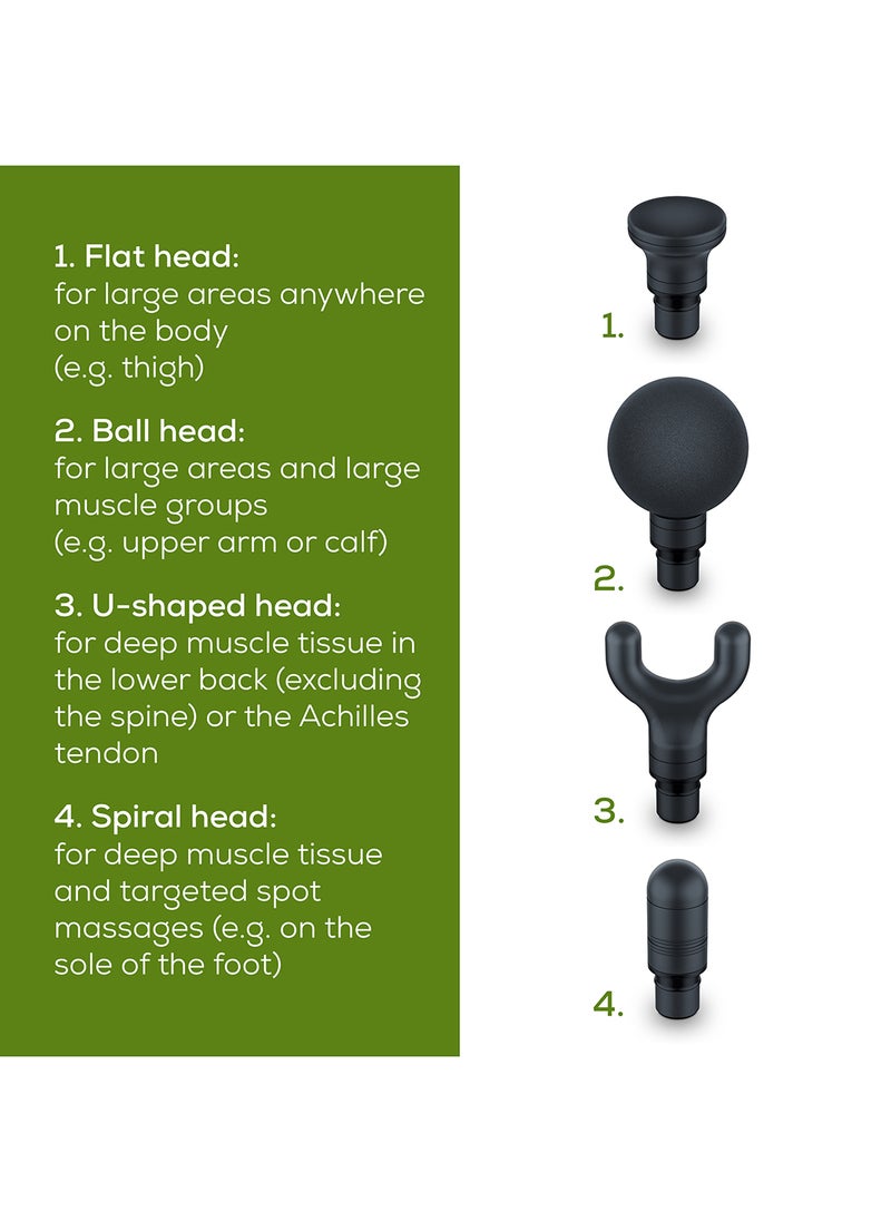 Beurer MG 99 Limited Edition Massage Gun 4 Attachments Powerful Trigger Point Massage Relaxing Tension Compact Muscle Massager with 5 Intensity Levels & Battery  - Image 4