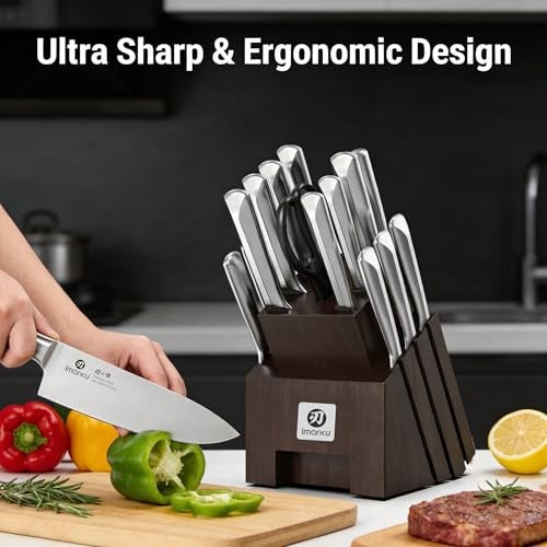 imarku Knife Set, 16 PCS High Carbon Japanese Stainless Steel Knife Sets for Kitchen with Block, Ultra Sharp Kitchen Knife Set with Sharpener Chef Knife Sets, Dishwasher Safe, Best Gifts - Image 4
