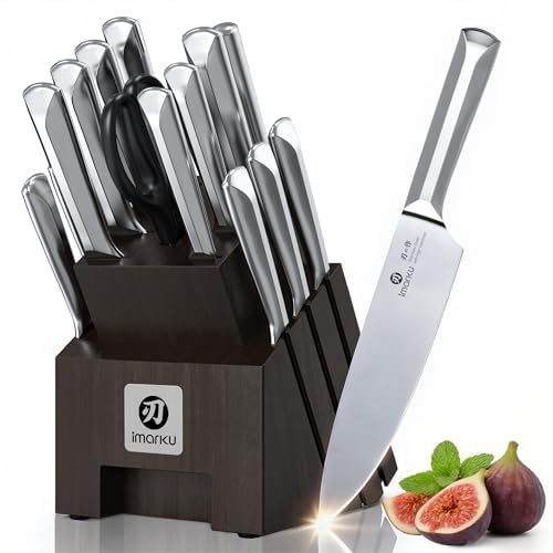 imarku Knife Set, 16 PCS High Carbon Japanese Stainless Steel Knife Sets for Kitchen with Block, Ultra Sharp Kitchen Knife Set with Sharpener Chef Knife Sets, Dishwasher Safe, Best Gifts - Image 1