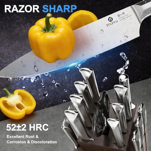 imarku Knife Set, 16 PCS High Carbon Japanese Stainless Steel Knife Sets for Kitchen with Block, Ultra Sharp Kitchen Knife Set with Sharpener Chef Knife Sets, Dishwasher Safe, Best Gifts - Image 2