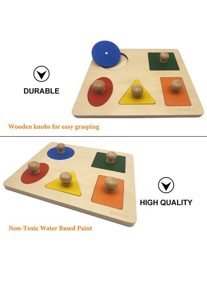 Buootooy Montessori Multi Shape Wooden Puzzle Toy Baby Toddler First Jumbo Wood Peg Educational Basic (5 Geometry Shape) - Image 3