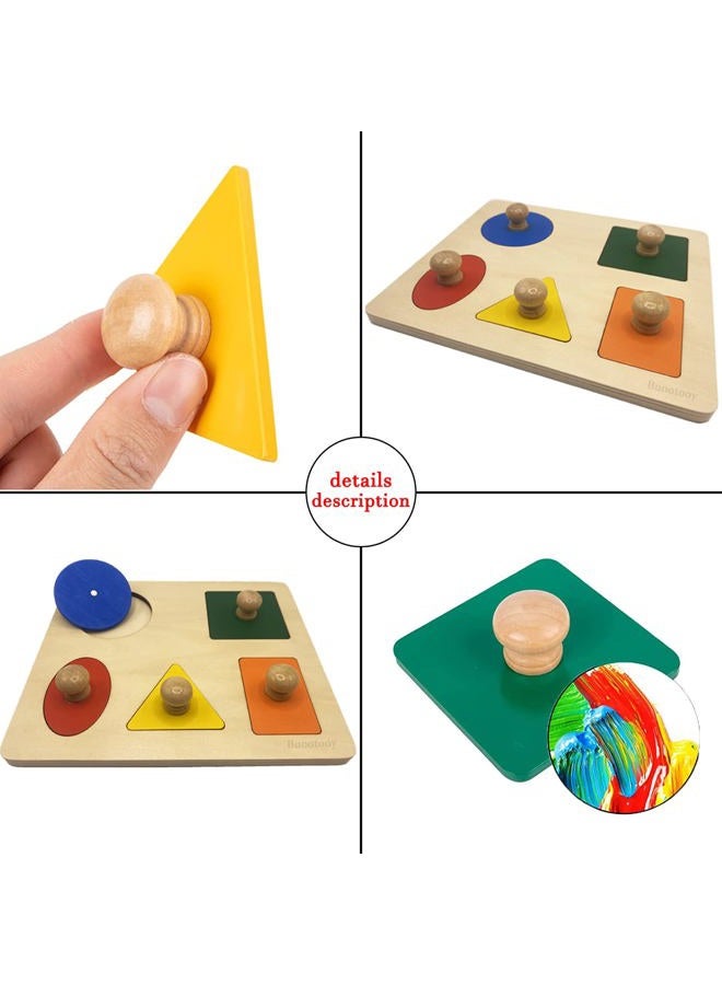 Buootooy Montessori Multi Shape Wooden Puzzle Toy Baby Toddler First Jumbo Wood Peg Educational Basic (5 Geometry Shape) - Image 5
