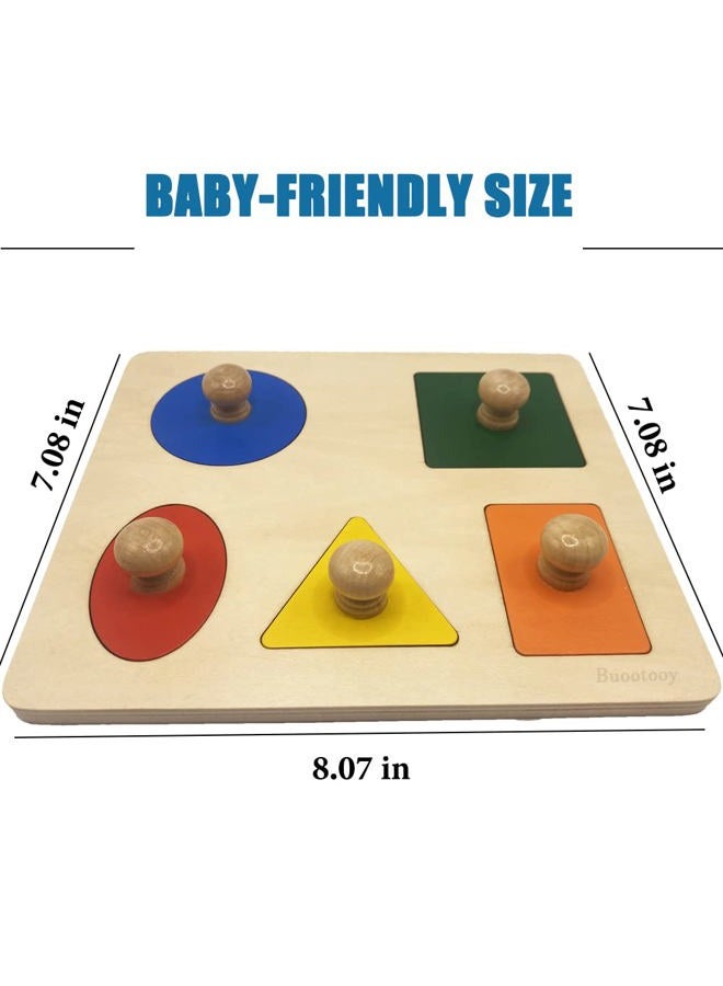 Buootooy Montessori Multi Shape Wooden Puzzle Toy Baby Toddler First Jumbo Wood Peg Educational Basic (5 Geometry Shape) - Image 4