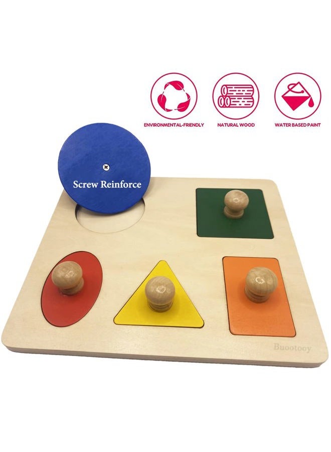 Buootooy Montessori Multi Shape Wooden Puzzle Toy Baby Toddler First Jumbo Wood Peg Educational Basic (5 Geometry Shape) - Image 2