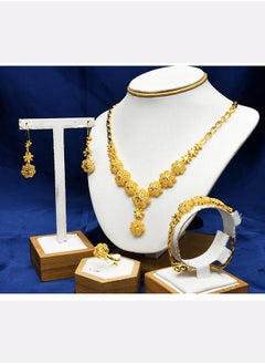 Al Aoyama Gold Color Long Chain Necklace Rings Bracelets Earrings Set for Lady Wedding Bridal Copper Jewelry Set Party Gifts  - Image 2