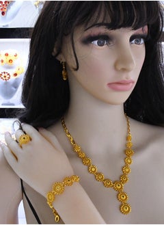 Al Aoyama Gold Color Long Chain Necklace Rings Bracelets Earrings Set for Lady Wedding Bridal Copper Jewelry Set Party Gifts  - Image 4