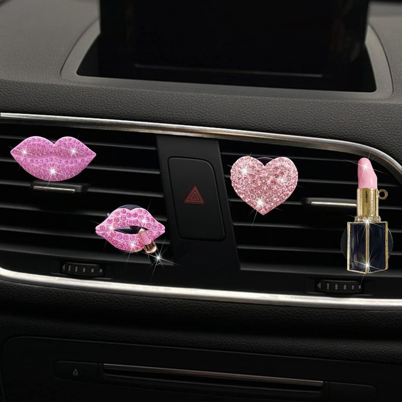 Dwuww Pack of 4 Pink Lips Air Vent Clips - Rhinestone Car Air Freshener for Women - Image 4