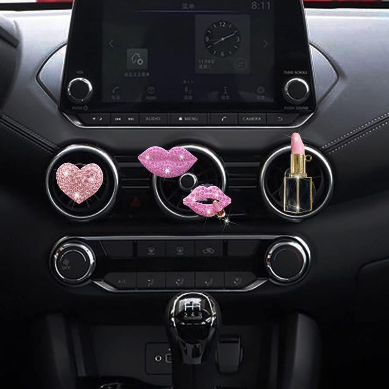 Dwuww Pack of 4 Pink Lips Air Vent Clips - Rhinestone Car Air Freshener for Women - Image 2