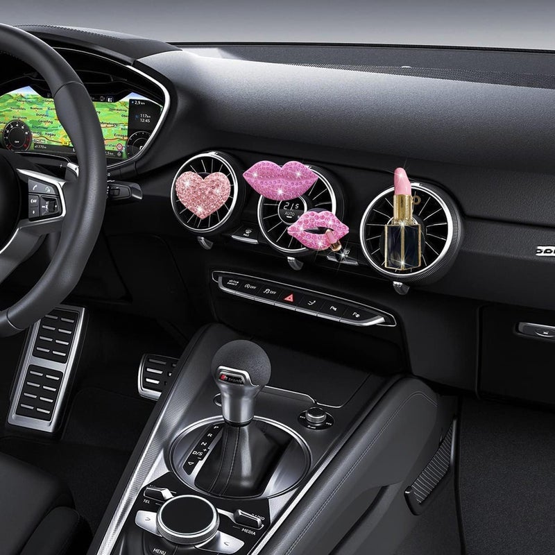 Dwuww Pack of 4 Pink Lips Air Vent Clips - Rhinestone Car Air Freshener for Women - Image 5