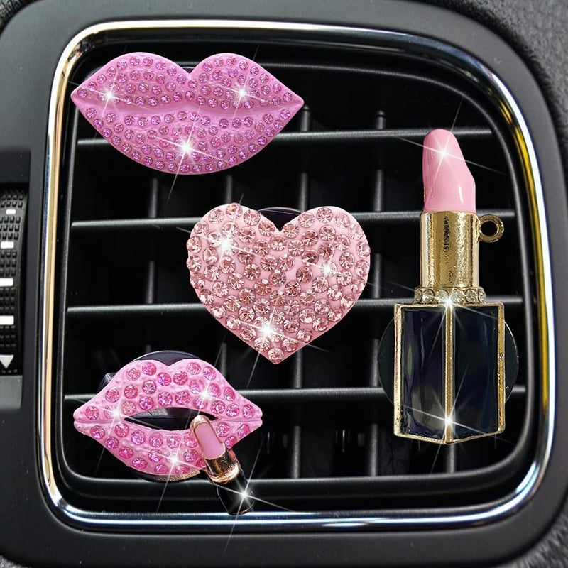 Dwuww Pack of 4 Pink Lips Air Vent Clips - Rhinestone Car Air Freshener for Women - Image 3