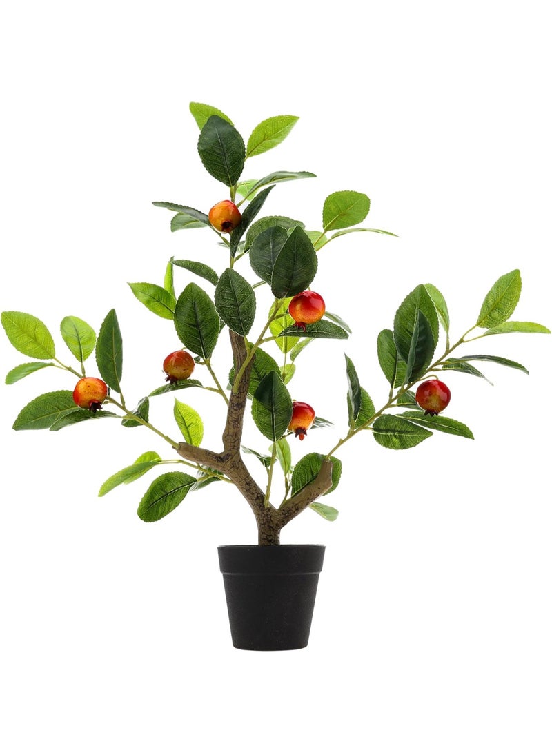 LATIFA Artificial Pomegranate Tree, 51cm Fake Green Plant with Fruits, in Plastic Pot - Image 1