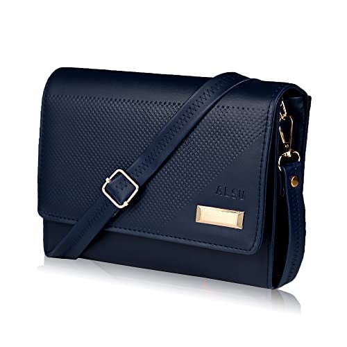 ALSU Women's trendy Sling Bag | handbag | purse | crossbody bag| side bag| deattachable straps| adjustable straps |card slots | phone pocket| zipper pocket| embossed design (Blue) - Image 1