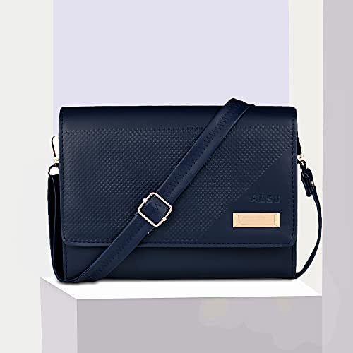 ALSU Women's trendy Sling Bag | handbag | purse | crossbody bag| side bag| deattachable straps| adjustable straps |card slots | phone pocket| zipper pocket| embossed design (Blue) - Image 3