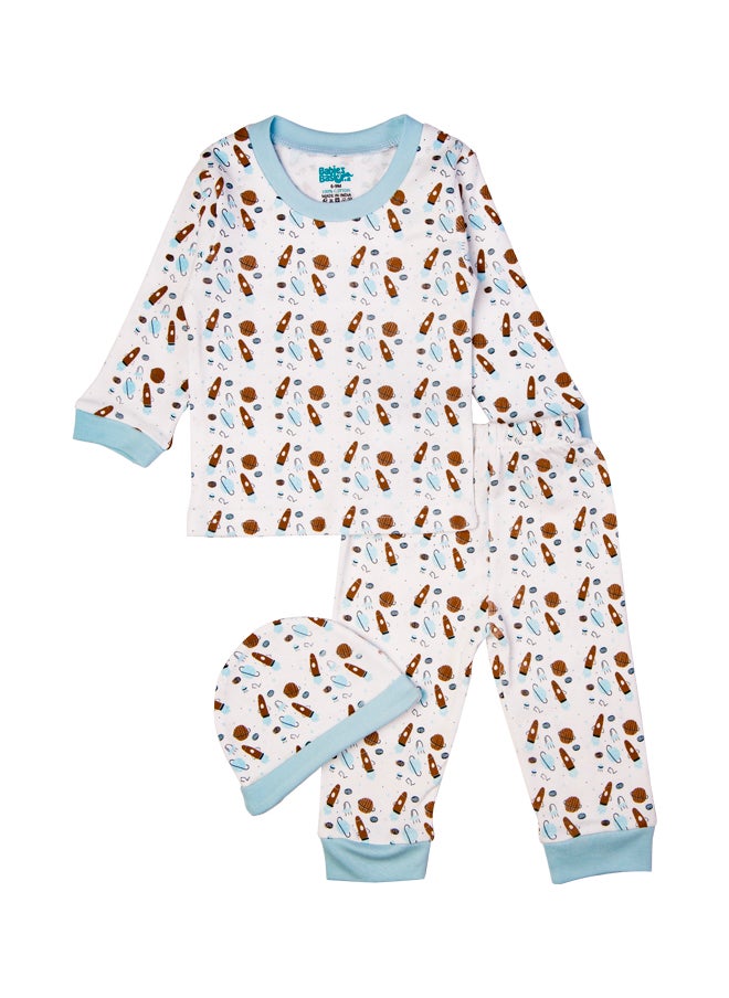 Babies Basic - 7 Piece Unisex 100% Cotton Gift Set Include Bib, Blanket, Mitten, Cap, Romper, Top And Bottom Set, Blue - Image 1