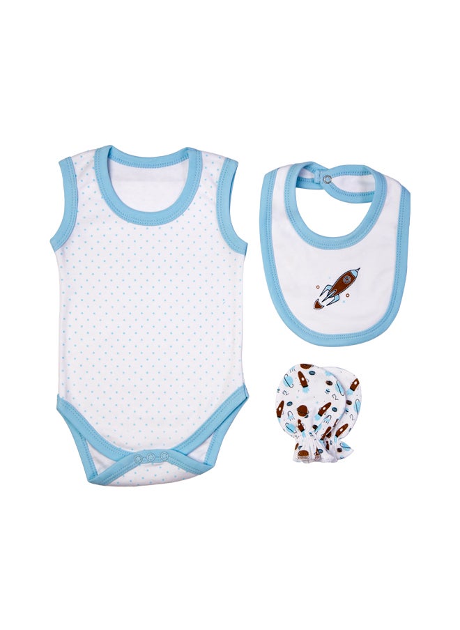 Babies Basic - 7 Piece Unisex 100% Cotton Gift Set Include Bib, Blanket, Mitten, Cap, Romper, Top And Bottom Set, Blue - Image 1