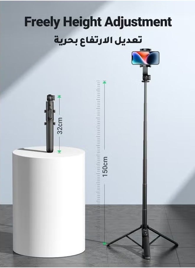 MOG - Mog Selfie Stick Tripod Stand 60 inch/106cm Extendable Phone Tripod Alloy Camera Stand with Bluetooth Remote Shutter All in One Tripod Compatible with All Phones including the latest iPhone 15 series, - Image 1