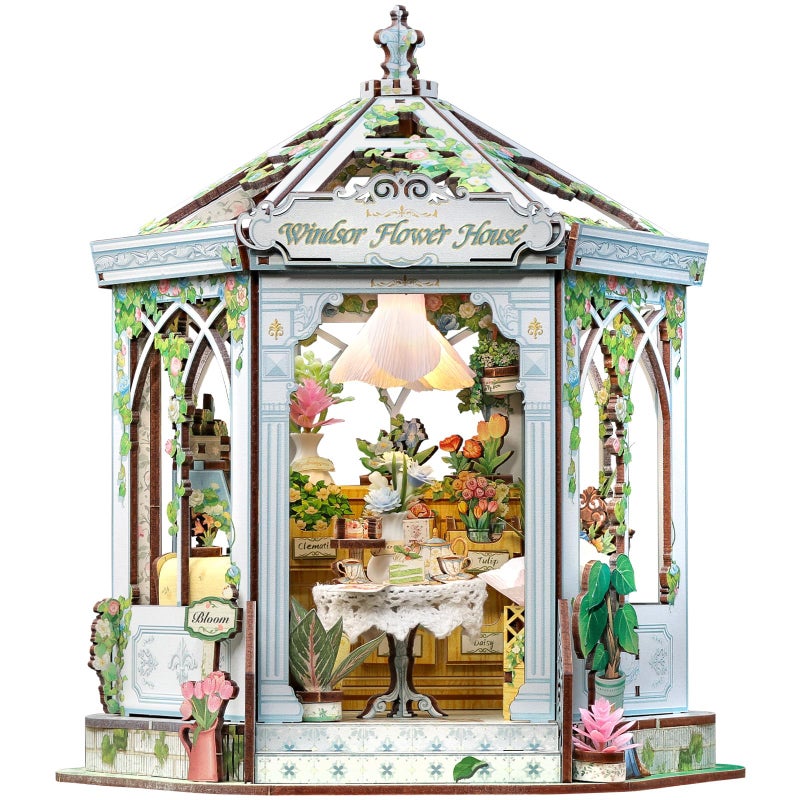 Fsolis Book Nook Kit DIY Miniature Kit for Adults Tiny House Bookshelf Diorama 3D Puzzles Flower Shop Craft Gifts for Women Book LoversWindsor Flower House - Image 3